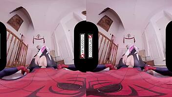 spider gwen from vrcosplayx rides and sucks in vr, her big tits and pussy blowing your mind