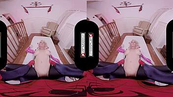 spider gwen from vrcosplayx rides and sucks in vr, her big tits and pussy blowing your mind