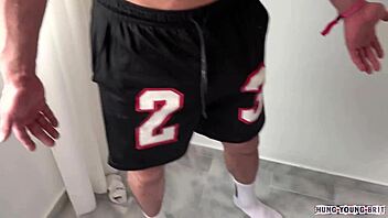 Cute blond twink takes on a big challenge with his friend