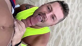Check out this gay public beach cruising blowjob compilation video now.