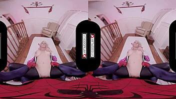 spider gwen from vrcosplayx rides and sucks in vr, her big tits and pussy blowing your mind