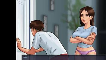 Caught masturbating by busty stepmom in Summertime Saga