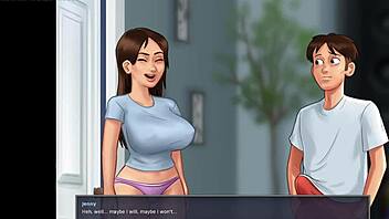 Caught masturbating by busty stepmom in Summertime Saga