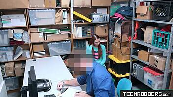 Hottie Redhead Thief Gets Punished With Black Cock In Office