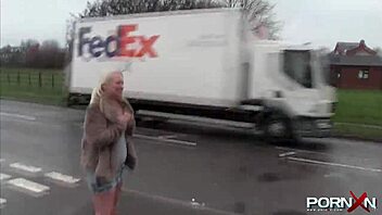 Pornxn mature blonde pisses in public with hardcore street flashing