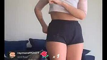 bouncing blonde titties in shorts and bra