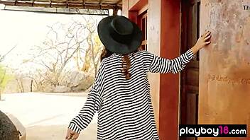 behind the scenes with a skinny stripper slut undressing outdoors for a wild show