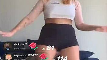 bouncing blonde titties in shorts and bra