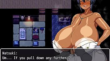tanned girl natsuki in hentai game ep 6, where a weird guy asks for a striptease