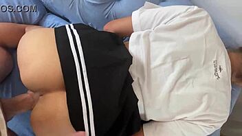 Fucking my best friend in schoolgirl outfit, intense climax in her ass