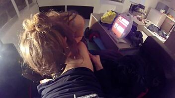 Blowjob surprise cumshot in mouth on webcam