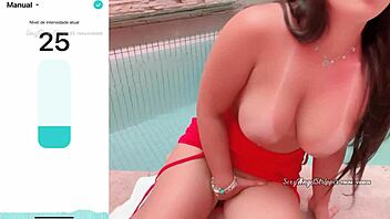 hot brazilian brunette cums by pool with remote vibe, oops
