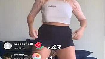 bouncing blonde titties in shorts and bra