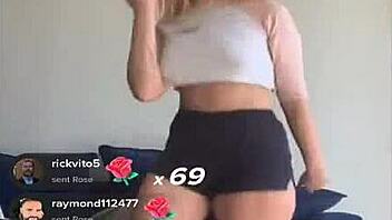 bouncing blonde titties in shorts and bra