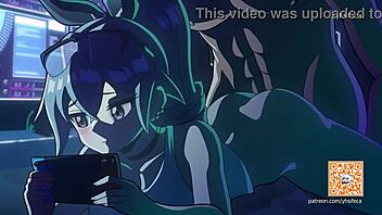 In this 2D animation, she rides cowgirl style