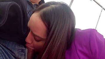 Beautiful latina gives blowjob on outdoor Ferris wheel during casting.