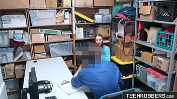 Hottie Redhead Thief Gets Punished With Black Cock In Office