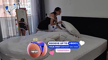 Maid Stuck in Bed, Begging for Hard Action!