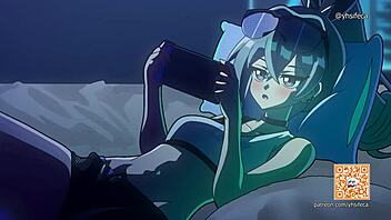 In this 2D animation, she rides cowgirl style