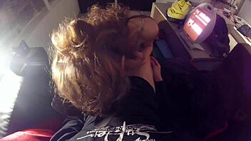 Blowjob surprise cumshot in mouth on webcam