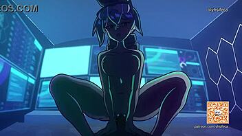 In this 2D animation, she rides cowgirl style