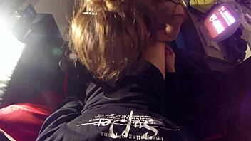 Blowjob surprise cumshot in mouth on webcam