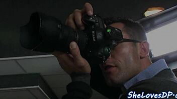 Euro model gets double penetration and a facial in this scene