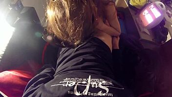 Blowjob surprise cumshot in mouth on webcam