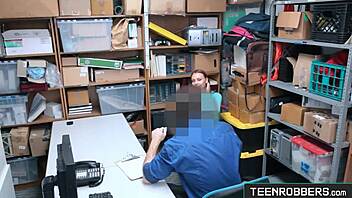 Hottie Redhead Thief Gets Punished With Black Cock In Office