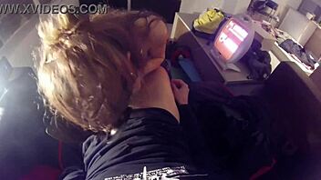 Blowjob surprise cumshot in mouth on webcam