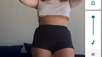 bouncing blonde titties in shorts and bra