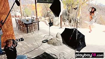 behind the scenes with a skinny stripper slut undressing outdoors for a wild show