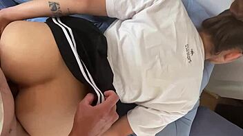 Fucking my best friend in schoolgirl outfit, intense climax in her ass