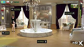 Touching sexy ass in hall contrasts with anime game