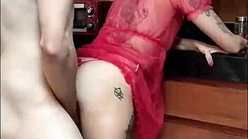 My wife squirts massively from my monster cock in the kitchen pov