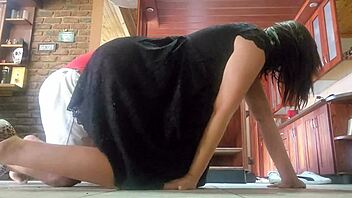 Petite Stepsister Drilled on Living Room Floor, Finished with Quick Jizz Blast