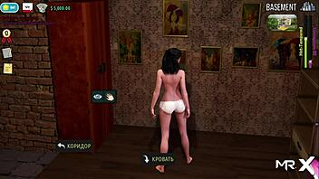 Touching sexy ass in hall contrasts with anime game