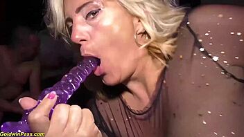 Can this busty milf handle her first gangbang? Monster cocks everywhere