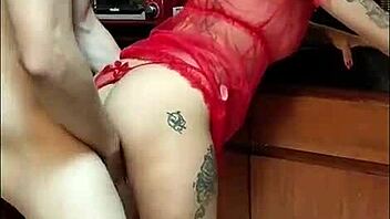 My wife squirts massively from my monster cock in the kitchen pov