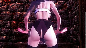 Futa on female action with Raiden Shogun and Pyra