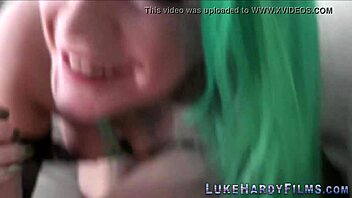 suggestive alt slut giving pov blowjob to luke hardy with handjob