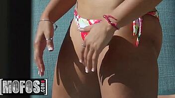 Adrian maya gets plowed poolside by pervs on patrol, interracial blowjob spied on?