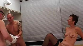 Milf nurse in sexy stockings banged by two doctors