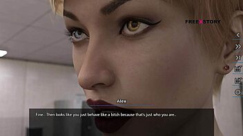 Alex vrtá Noru ve všech dírách v koupelnové herní scéně