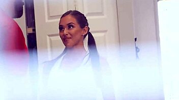 hot wife armani black flirts during gym workout session.