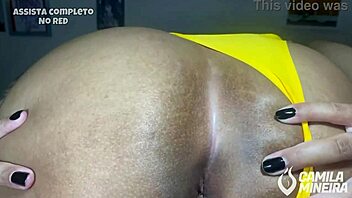 Gorgeous brunette tries panties in ass while playing with wet pussy