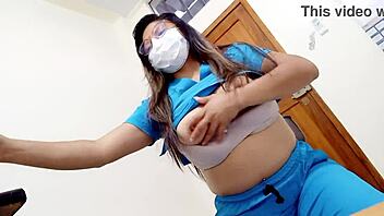 Nurse in uniform masturbates in the examination room