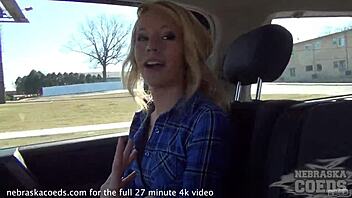 Barely 18 Skinny Blonde RISKY PUBLIC MASTURBATING While Driving.