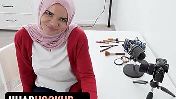 Hijab hookup: Arab babe Naudi Nala gets her tight plump pussy dicked by horny stud in POV interracial blowjob.
