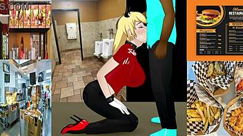 i visit my gf on her lunch break and she deepthroats me interracialy with food around